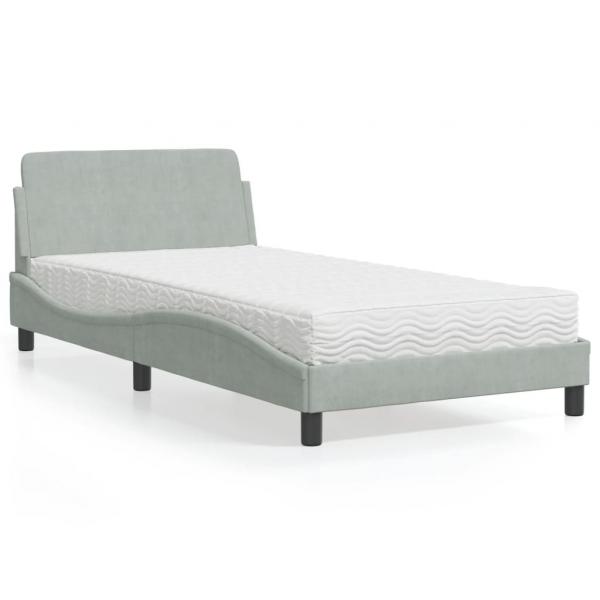 ARDEBO.de - Bett mit Matratze Hellgrau 100x200 cm Samt