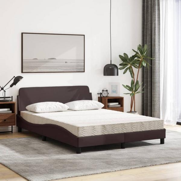 Bett mit Matratze Dunkelbraun 140x190 cm Stoff