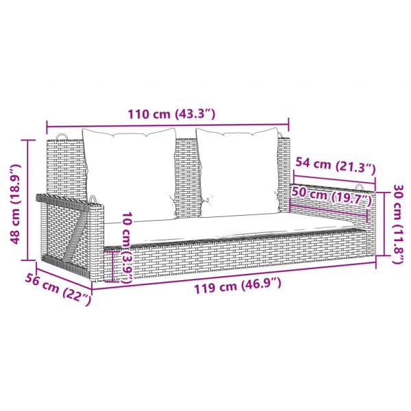 Hängebank mit Kissen Schwarz 119x56x48 cm Poly Rattan