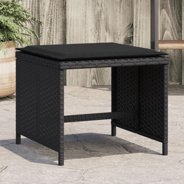 ARDEBO.de - Gartenhocker mit Kissen 4 Stk. Schwarz 40x40x35 cm Poly Rattan