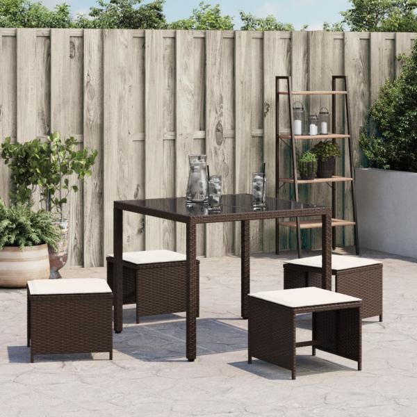 Gartenhocker mit Kissen 4 Stk. Braun 40x40x35 cm Poly Rattan