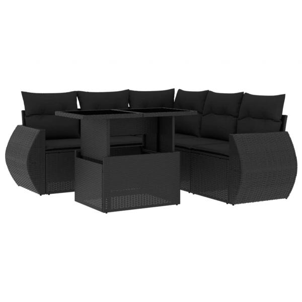 6-tlg. Garten-Sofagarnitur mit Kissen Schwarz Poly Rattan