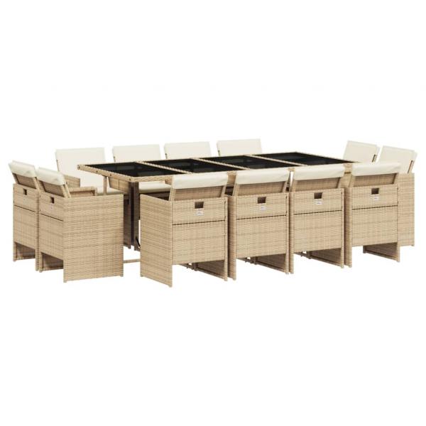 13-tlg. Garten-Essgruppe mit Kissen Beige Poly Rattan