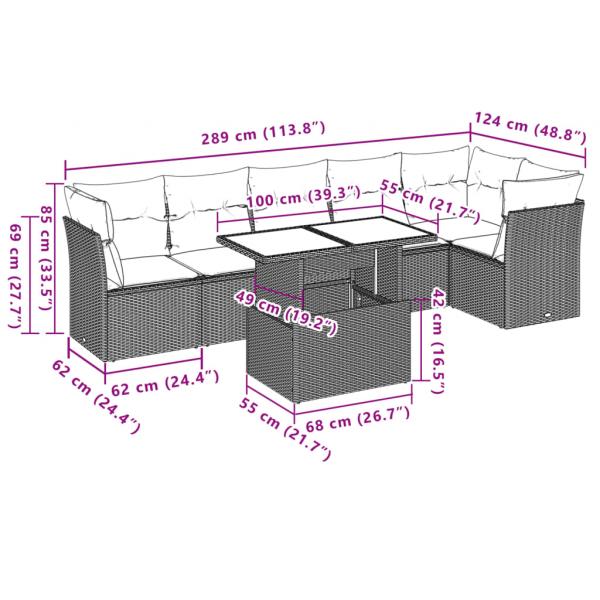 7-tlg. Garten-Sofagarnitur mit Kissen Schwarz Poly Rattan