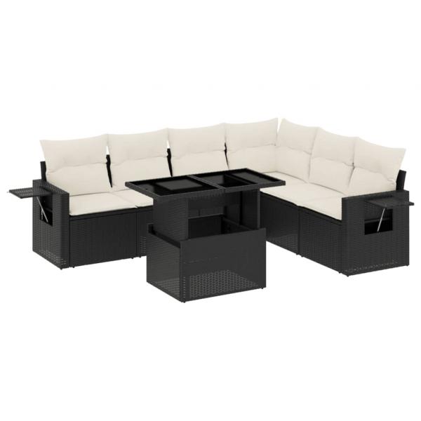 7-tlg. Garten-Sofagarnitur mit Kissen Schwarz Poly Rattan