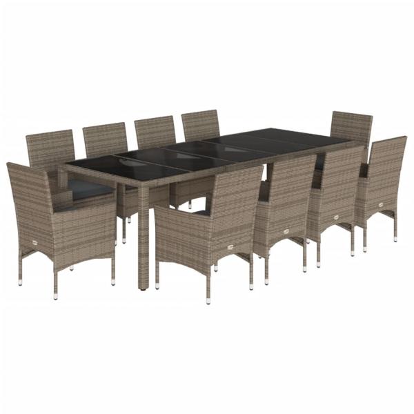 11-tlg. Garten-Essgruppe mit Kissen Grau Poly Rattan Glas