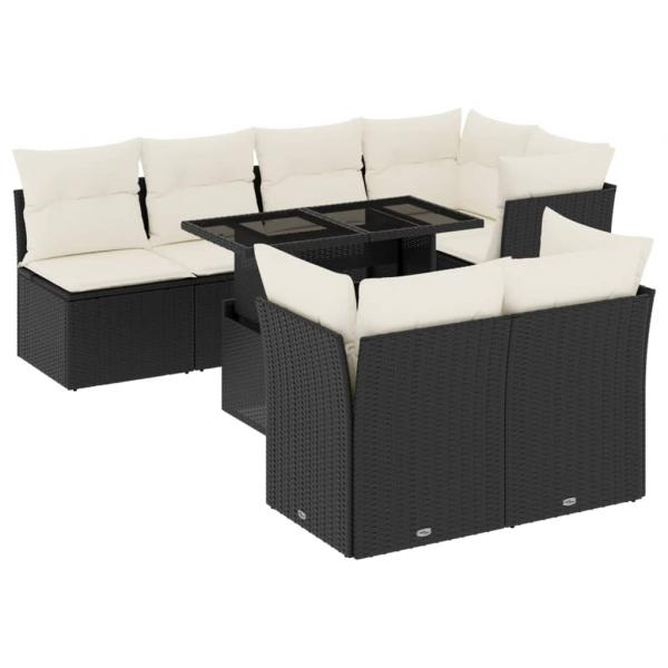 8-tlg. Garten-Sofagarnitur mit Kissen Schwarz Poly Rattan