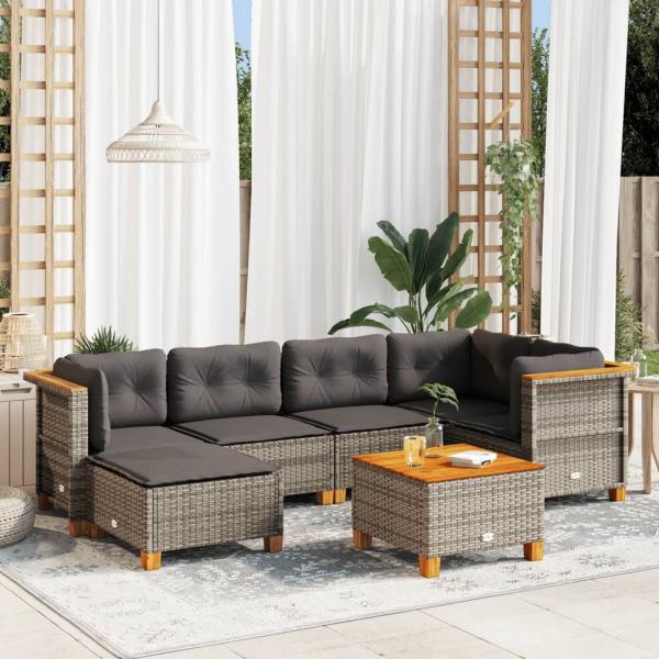 ARDEBO.de - 7-tlg. Garten-Sofagarnitur mit Kissen Grau Poly Rattan