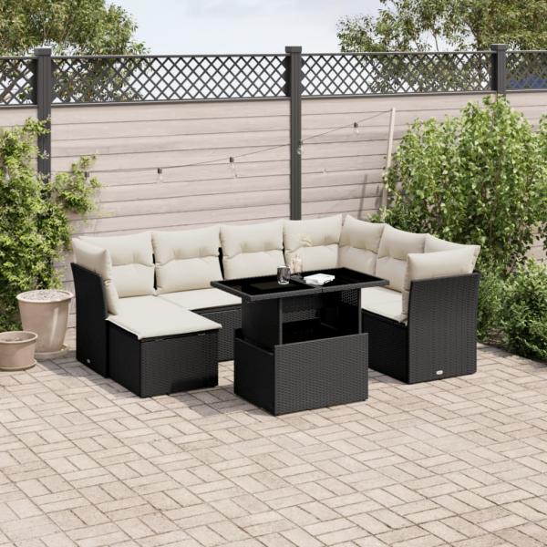 ARDEBO.de - 8-tlg. Garten-Sofagarnitur mit Kissen Schwarz Poly Rattan