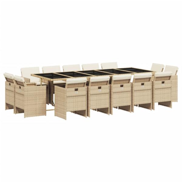 15-tlg. Garten-Essgruppe mit Kissen Beige Poly Rattan