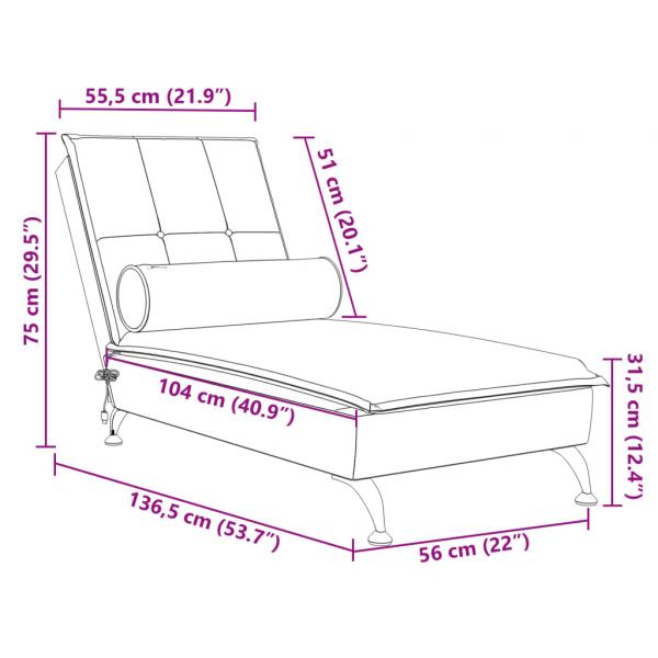 Massage-Chaiselongue mit Nackenrolle Weinrot Samt