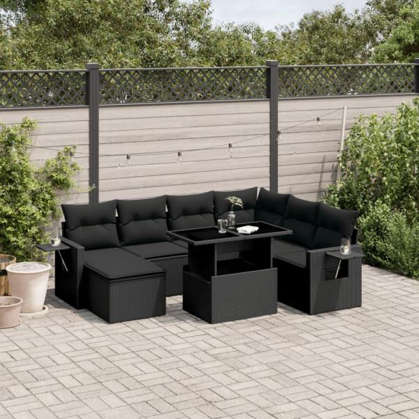 ARDEBO.de - 9-tlg. Garten-Sofagarnitur mit Kissen Schwarz Poly Rattan