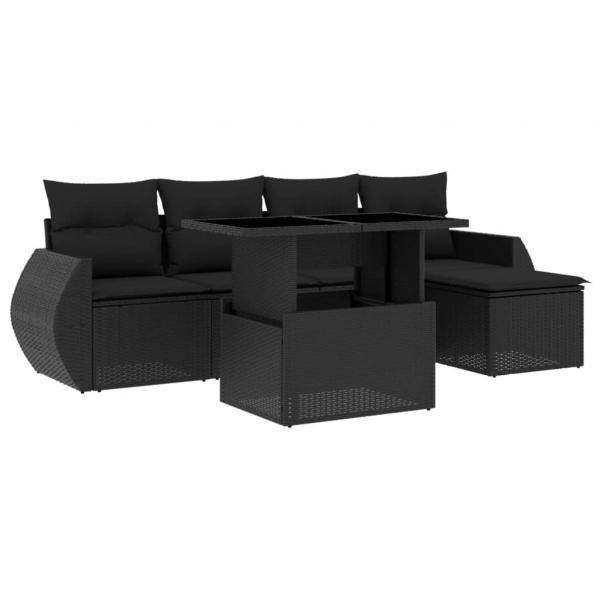 6-tlg. Garten-Sofagarnitur mit Kissen Schwarz Poly Rattan