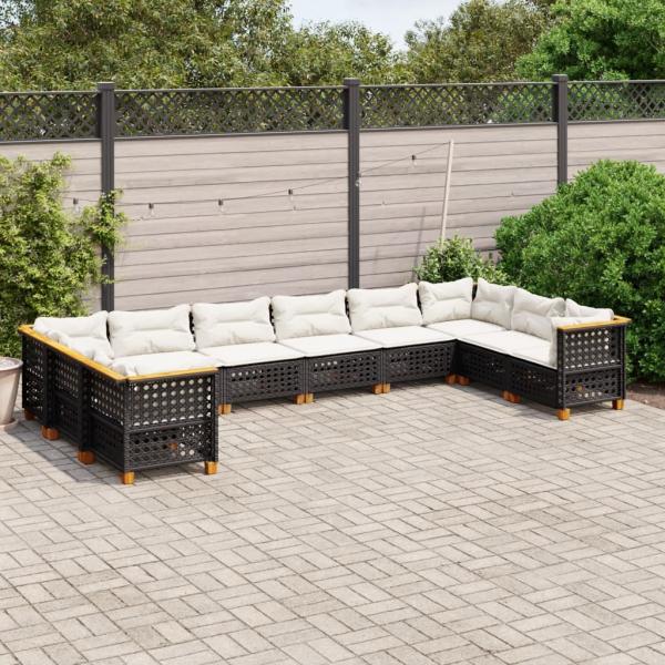 ARDEBO.de - 10-tlg. Garten-Sofagarnitur mit Kissen Schwarz Poly Rattan