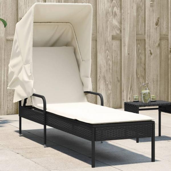 ARDEBO.de - Sonnenliege mit Dach Schwarz Poly Rattan