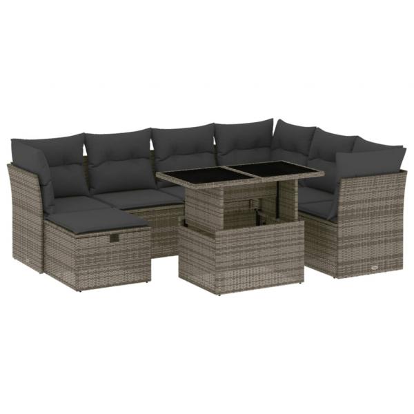 8-tlg. Garten-Sofagarnitur mit Kissen Grau Poly Rattan