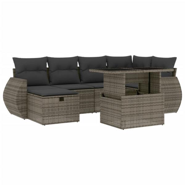 7-tlg. Garten-Sofagarnitur mit Kissen Grau Poly Rattan