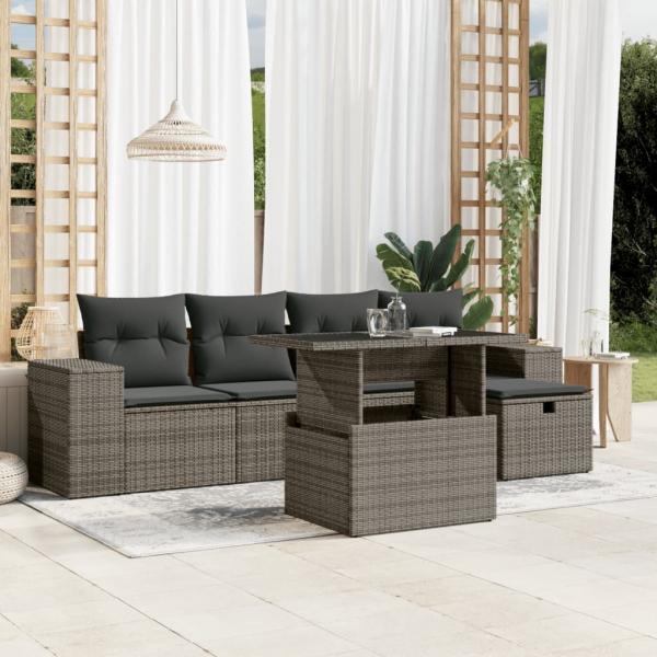 ARDEBO.de - 6-tlg. Garten-Sofagarnitur mit Kissen Grau Poly Rattan