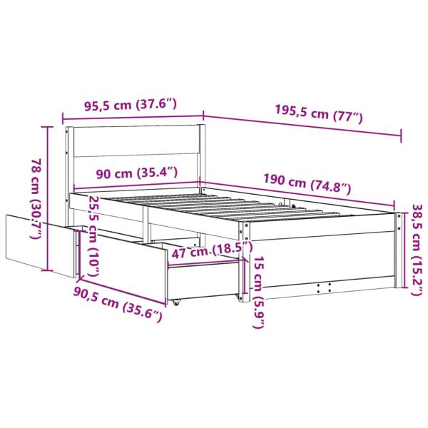 Massivholzbett ohne Matratze Wachsbraun 90x190 cm Kiefernholz