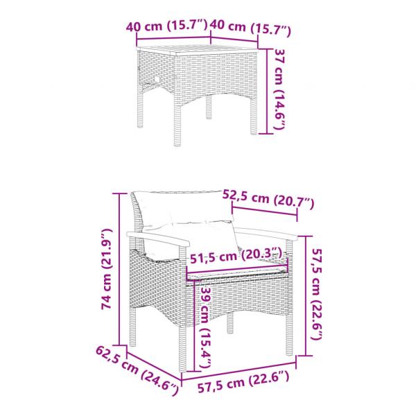 3-tlg. Garten-Sofagarnitur mit Kissen Schwarz Poly Rattan