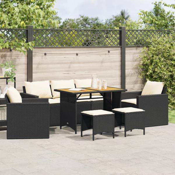 ARDEBO.de - 6-tlg. Garten-Sofagarnitur mit Kissen Schwarz Poly Rattan