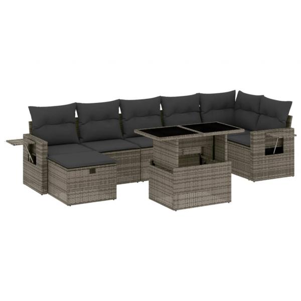 8-tlg. Garten-Sofagarnitur mit Kissen Grau Poly Rattan