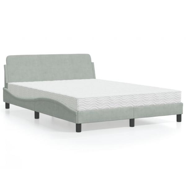 ARDEBO.de - Bett mit Matratze Hellgrau 140x190 cm Samt