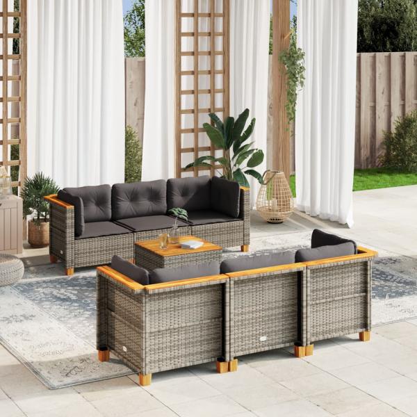 ARDEBO.de - 7-tlg. Garten-Sofagarnitur mit Kissen Grau Poly Rattan