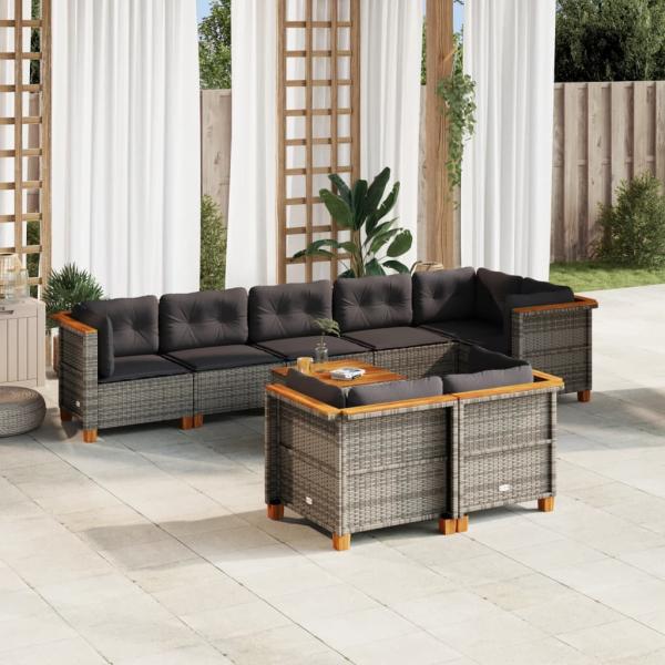 ARDEBO.de - 9-tlg. Garten-Sofagarnitur mit Kissen Grau Poly Rattan