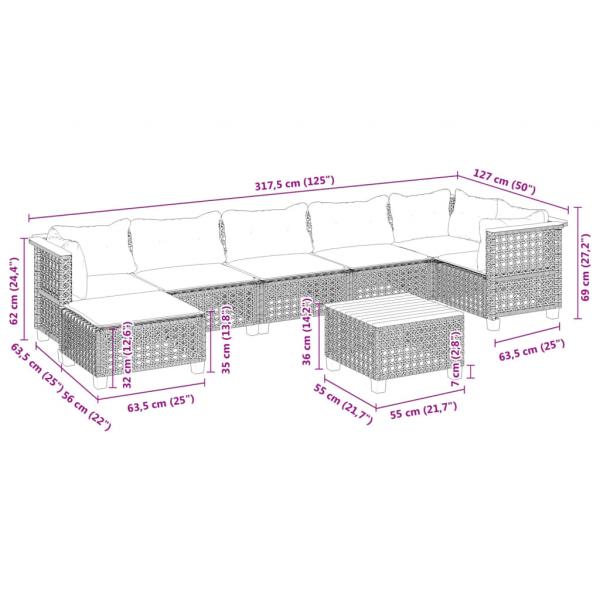 8-tlg. Garten-Sofagarnitur mit Kissen Schwarz Poly Rattan