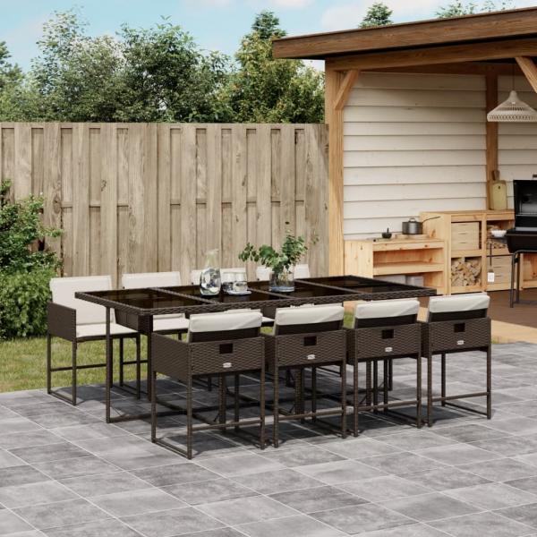 ARDEBO.de - 9-tlg. Garten-Essgruppe mit Kissen Braun Poly Rattan