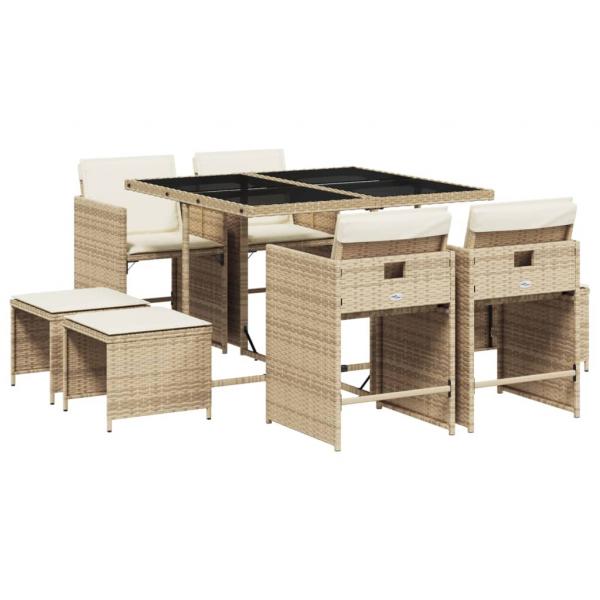 9-tlg. Garten-Essgruppe mit Kissen Beige Poly Rattan