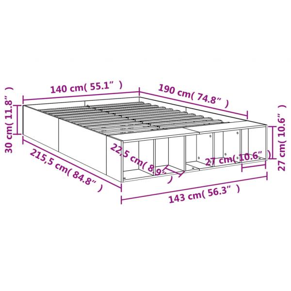 Bettgestell Grau Sonoma 140x190 cm Holzwerkstoff