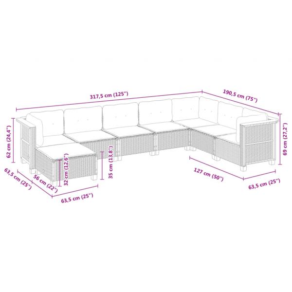 8-tlg. Garten-Sofagarnitur mit Kissen Schwarz Poly Rattan