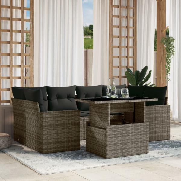 ARDEBO.de - 7-tlg. Garten-Sofagarnitur mit Kissen Grau Poly Rattan