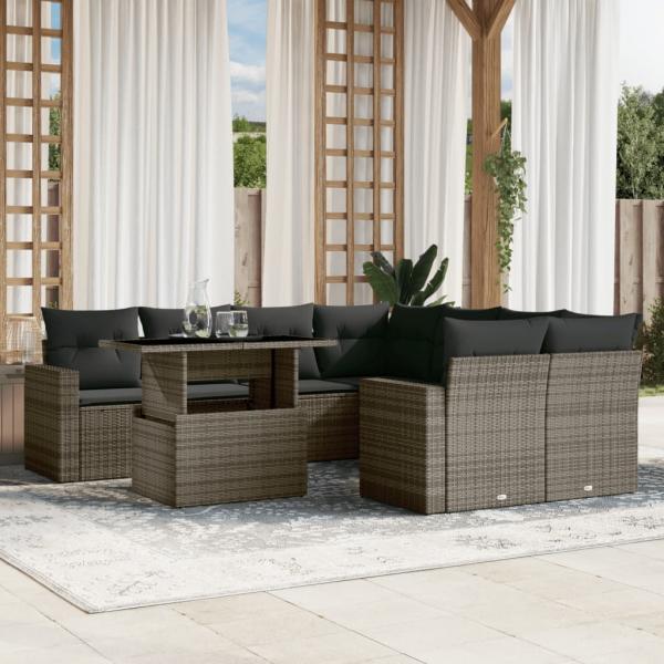 ARDEBO.de - 9-tlg. Garten-Sofagarnitur mit Kissen Grau Poly Rattan