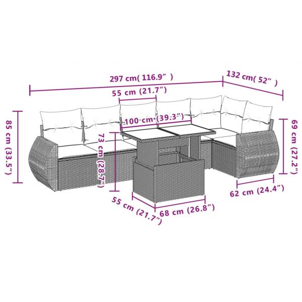 7-tlg. Garten-Sofagarnitur mit Kissen Grau Poly Rattan