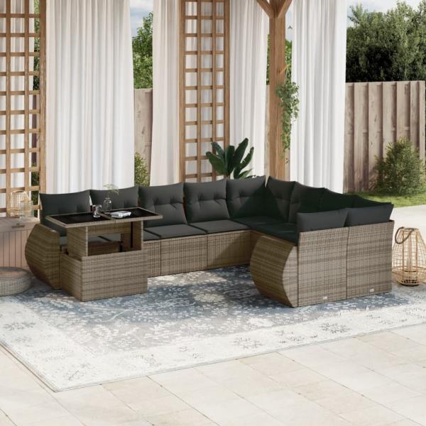 ARDEBO.de - 10-tlg. Garten-Sofagarnitur mit Kissen Grau Poly Rattan