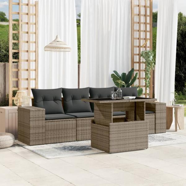 ARDEBO.de - 5-tlg. Garten-Sofagarnitur mit Kissen Grau Poly Rattan