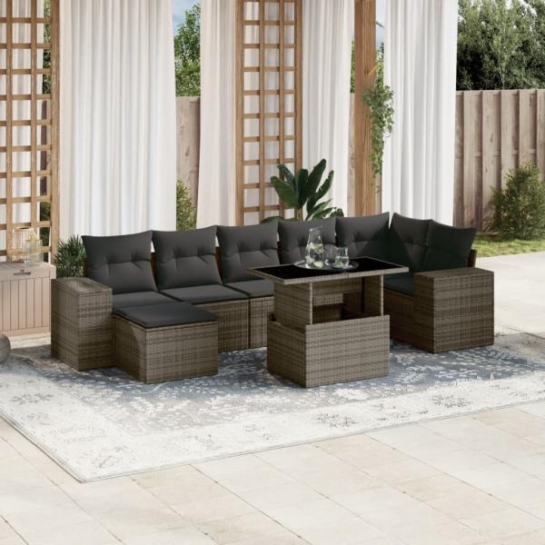 ARDEBO.de - 8-tlg. Garten-Sofagarnitur mit Kissen Grau Poly Rattan