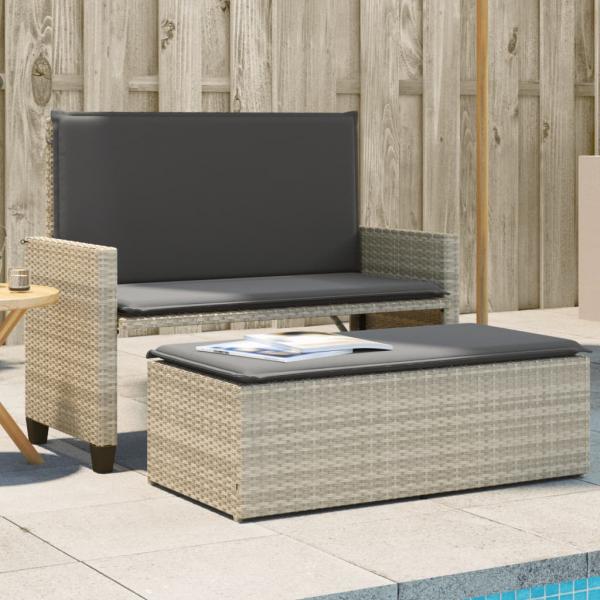 ARDEBO.de - Gartenbank mit Kissen und Hocker Hellgrau Poly Rattan