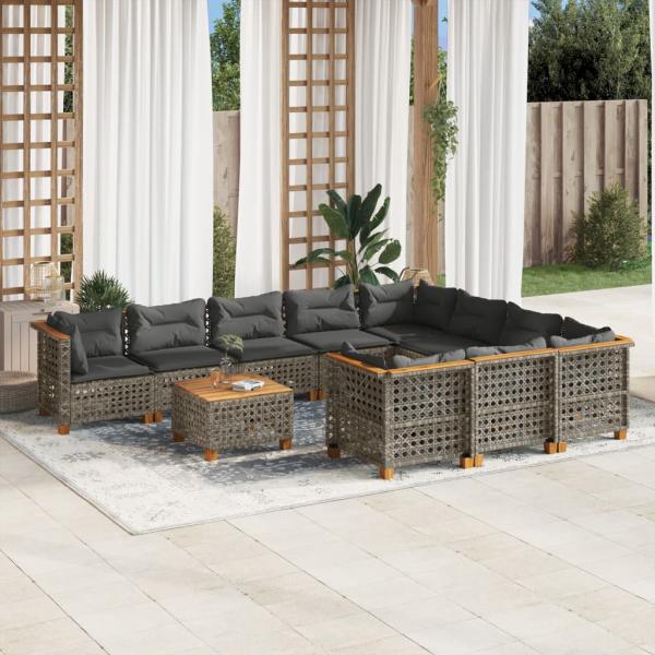 ARDEBO.de - 11-tlg. Garten-Sofagarnitur mit Kissen Grau Poly Rattan