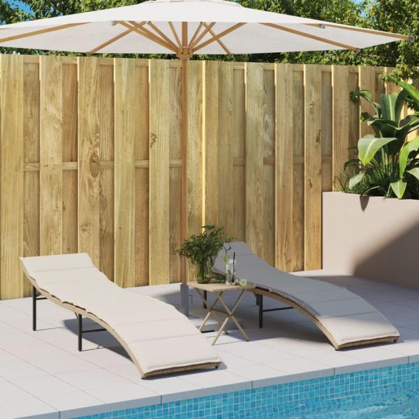 ARDEBO.de - Sonnenliegen 2 Stk. mit Auflagen Beige Poly Rattan