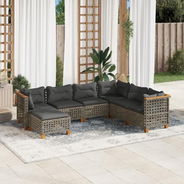 ARDEBO.de - 7-tlg. Garten-Sofagarnitur mit Kissen Grau Poly Rattan