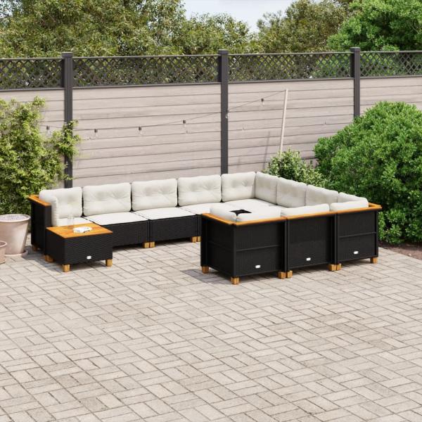 ARDEBO.de - 11-tlg. Garten-Sofagarnitur mit Kissen Schwarz Poly Rattan