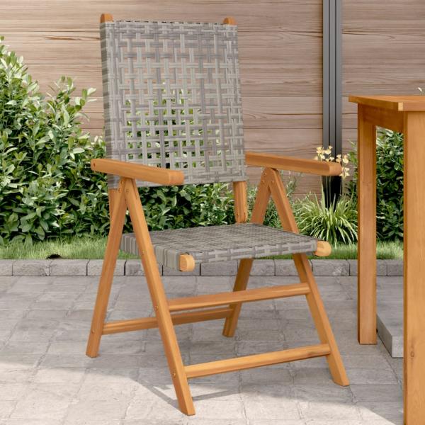 ARDEBO.de - Gartenstühle 2 Stk. Grau Massivholz Akazie und Poly Rattan