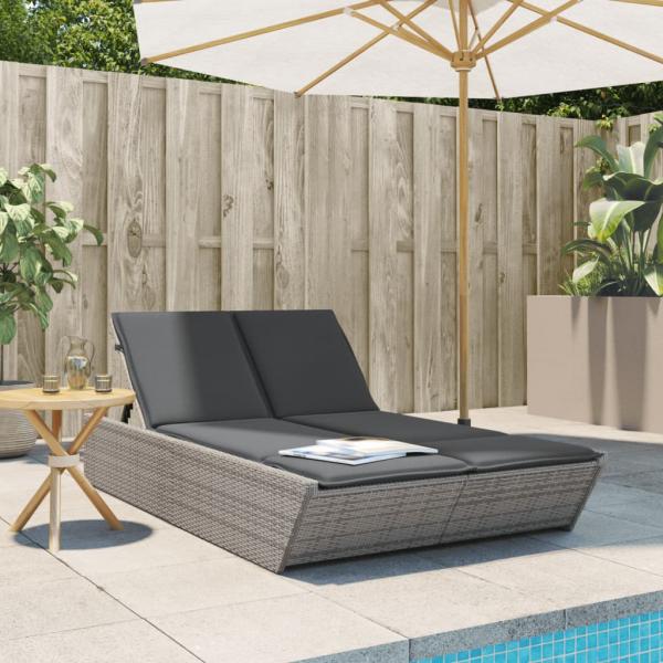 ARDEBO.de - Doppel-Sonnenliege mit Kissen Grau Poly Rattan