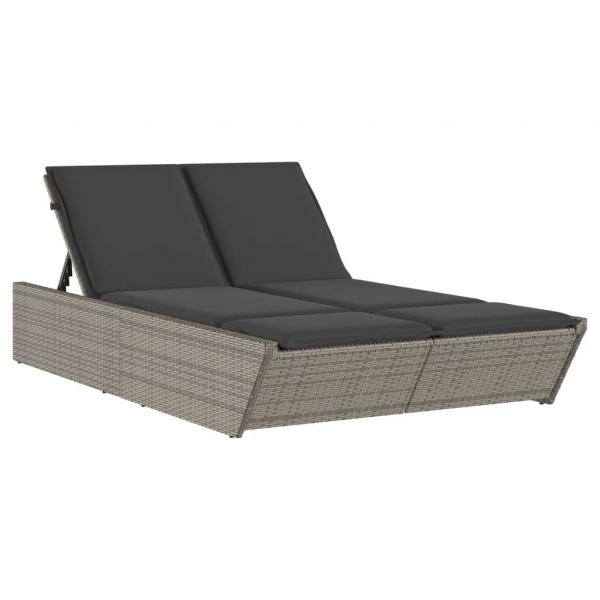 Doppel-Sonnenliege mit Kissen Grau Poly Rattan