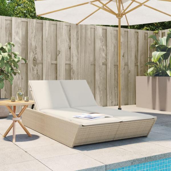 ARDEBO.de - Doppel-Sonnenliege mit Auflagen Beige Poly Rattan