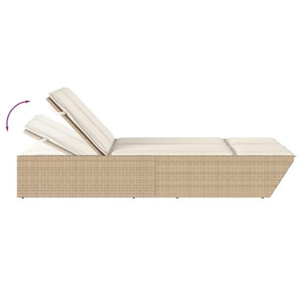 Doppel-Sonnenliege mit Auflagen Beige Poly Rattan